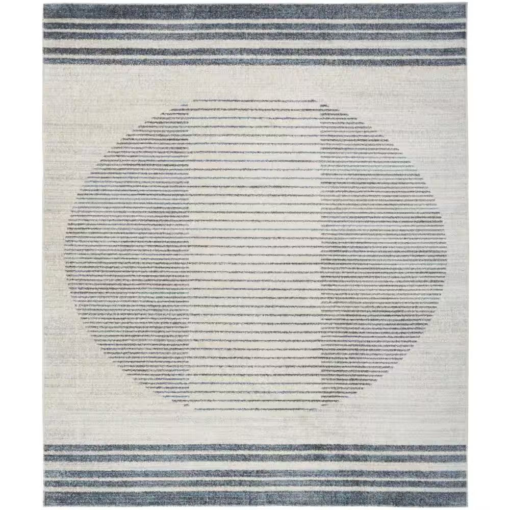 Astra Machine Washable Ivory Blue 8 ft. x 10 ft. Linear Contemporary Area Rug - E2 - 225