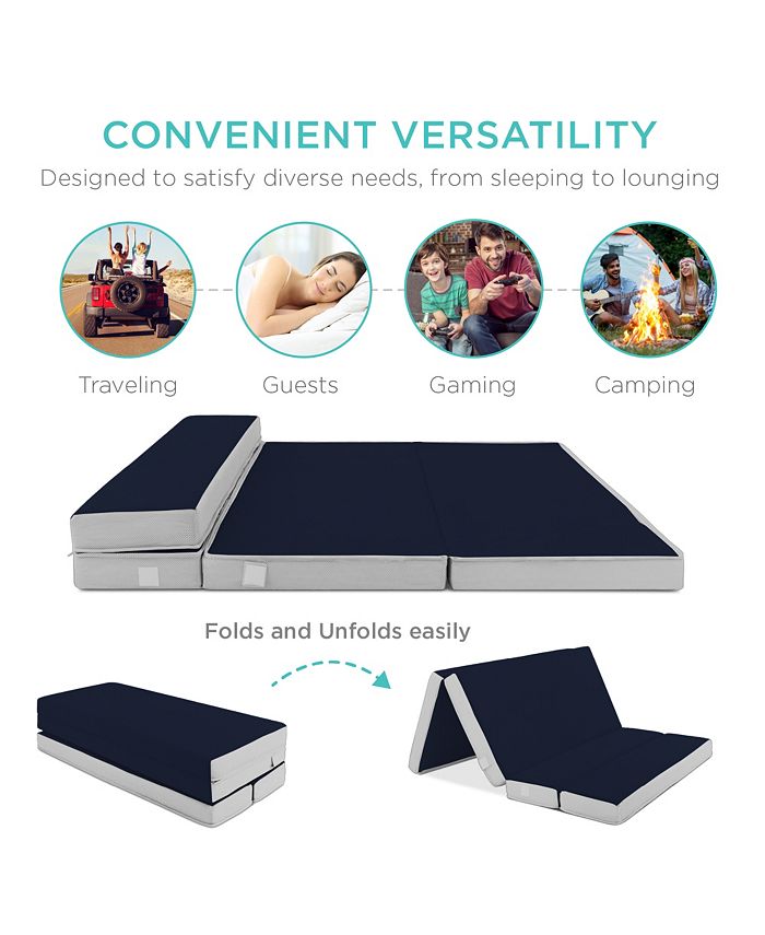 Best Choice Products 4in Thick Folding Portable Midnight Blue Mattress Topper w/ Carry Case, Washable Cover - Blue - Twin XL - C1 - 998