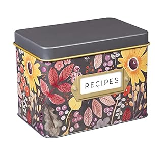 Evergreen Recipe Tin w/ Recipe Cards and Ceramic Cup Give Thanks Flowers 4.68 x 3.2 x 3.76 inches - G9 - 1721