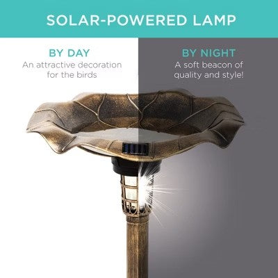 Best Choice Products Solar Lighted Pedestal Bird Bath w/ Planter, Integrated Panel - Bronze -A5-0484