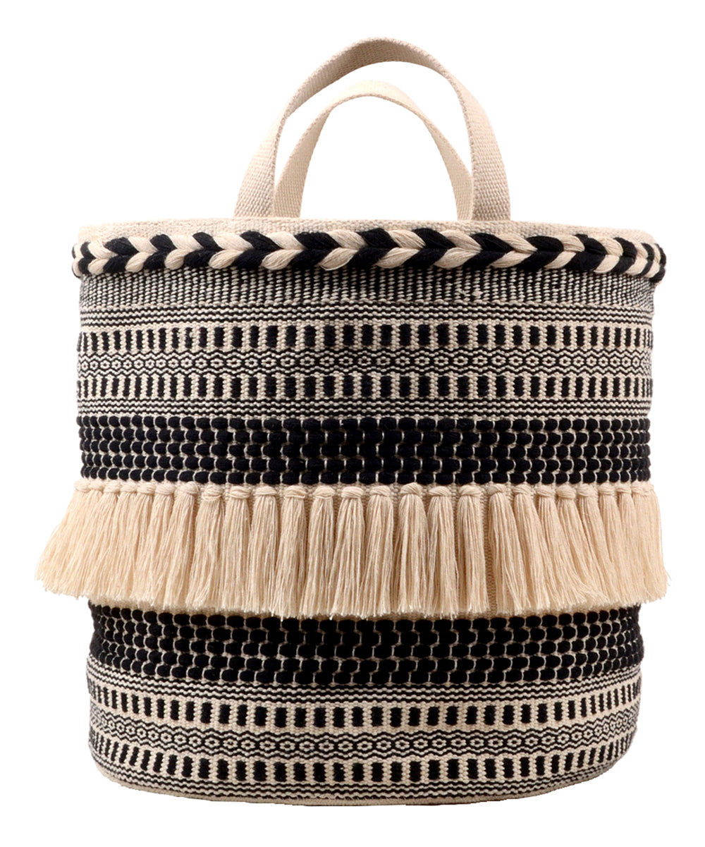 Ivory & Black Tassel-Accent Top-Handle Basket - C4 - 345