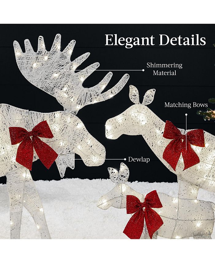 Best Choice Products 4ft 3-Piece Lighted 2D Christmas Moose Set Outdoor D cor w/ 195 LED Lights, Stakes - White - No Size - B11 - 1481