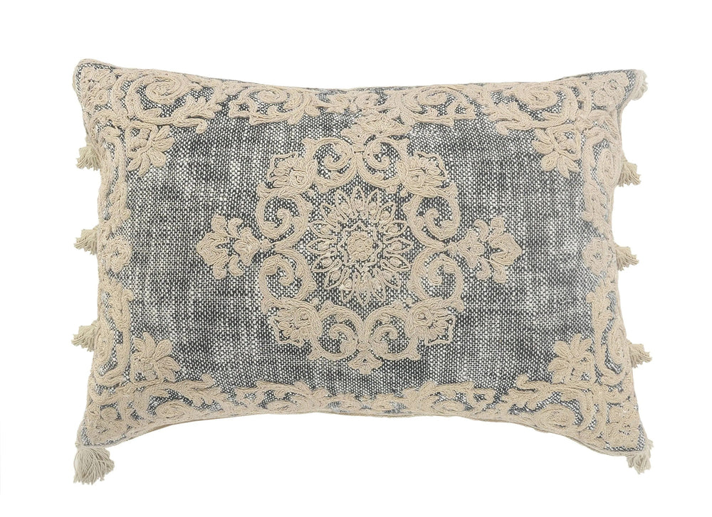 LR Home Dynasty 14-in x 20-in Gray/Ivory Indoor Decorative Pillow -E10-1879