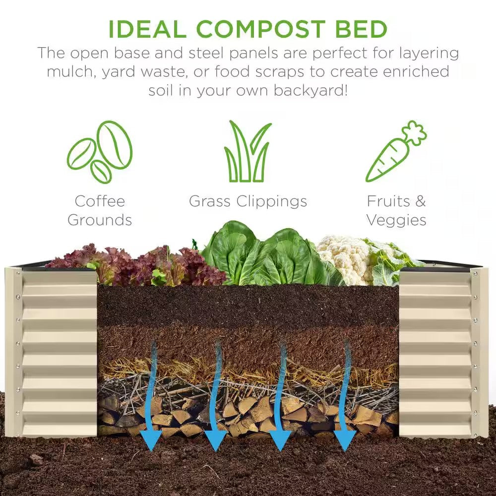 8 ft. x 4 ft. x 2 ft. Beige Outdoor Steel Raised Garden Bed, Planter Box for Vegetables, Flowers, Herbs -D10-0600