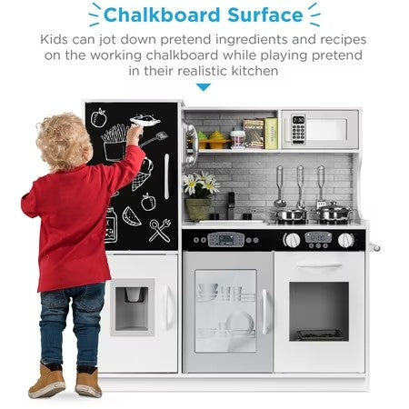 Best Choice Products Pretend Play Kitchen Wooden Toy Set for Kids w/ Telephone, Utensils, Oven, Microwave - White - G9 - 1020