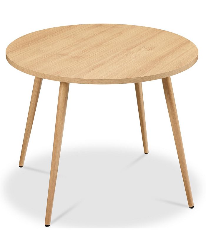 Best Choice Products Round Mid-Century Modern 35.5in Dining Table, Dinette for Home or Kitchen w/Wood Finish Steel Legs - Tan/Beige - E9 - 1055