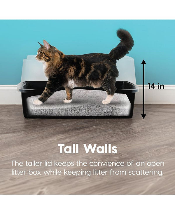 IRIS USA Extra Large Open Top Cat Litter Box with Scatter Shield, Sturdy Easy to Clean Open Air Kitty Litter Pan with Tall Spray, Black - Black - ONE SIZE - J1 - 1659