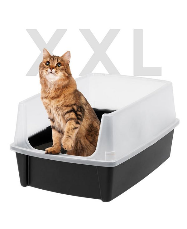 IRIS USA Extra Large Open Top Cat Litter Box with Scatter Shield, Sturdy Easy to Clean Open Air Kitty Litter Pan with Tall Spray, Black - Black - ONE SIZE - J1 - 1659