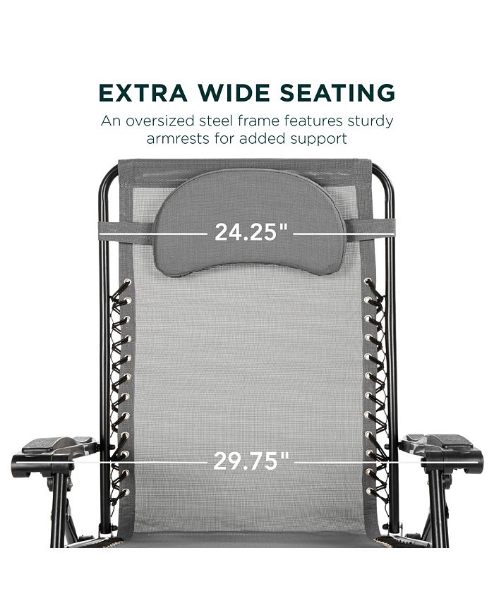 Best Choice Products Oversized Zero Gravity Chair, Folding Outdoor Patio Lounge Recliner w/ Cup Holder - Gray - M4 - 1949