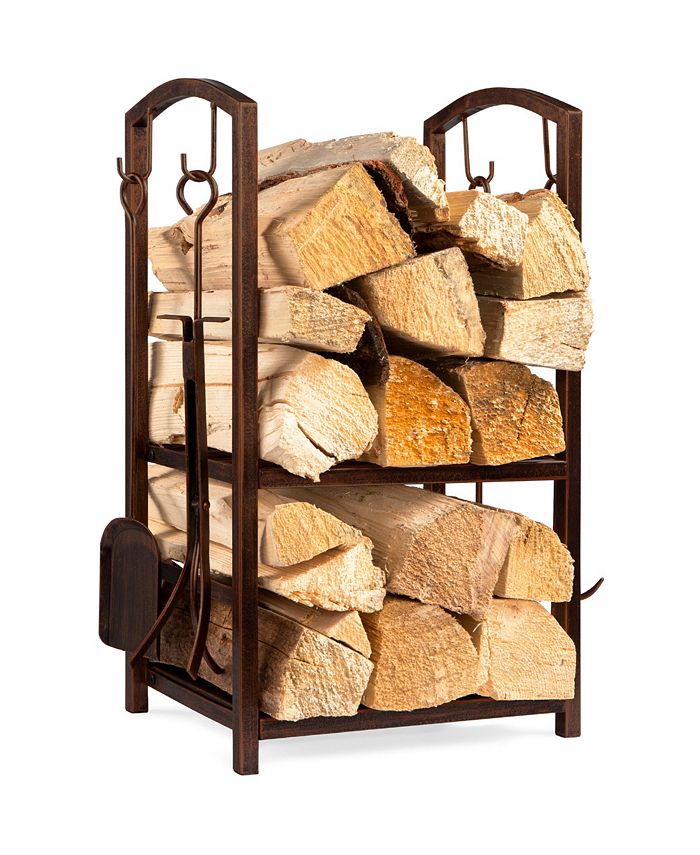Best Choice Products 5-Piece Firewood Log Rack Holder Tools Set for Fireplace w/ Hook, Broom, Shovel, Tongs - E3 - 971