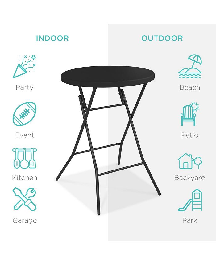 Best Choice Products 32in Bar Height Folding Table, Indoor Outdoor Accessory w/ Thick Table Top, 330lb Capacity - Black - E4 - 1627