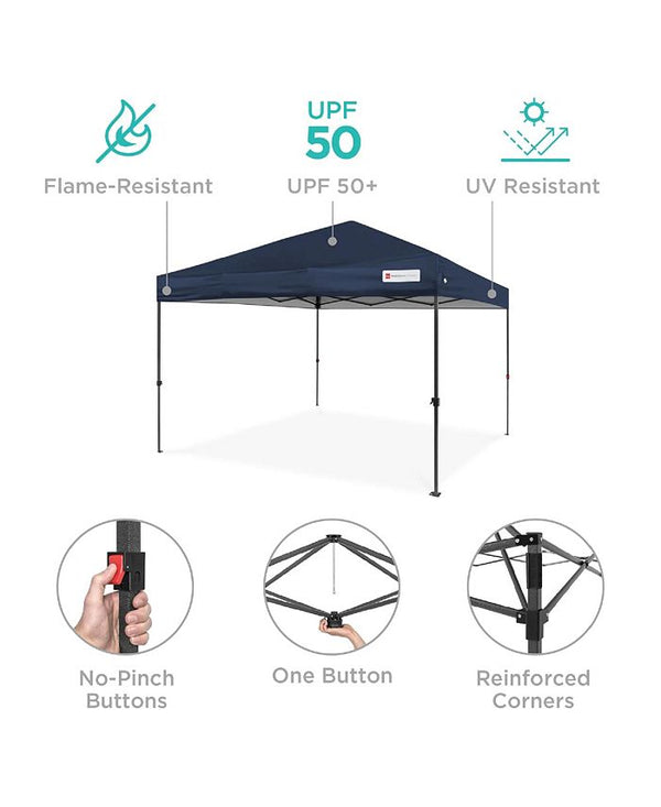 Best Choice Products 10x10ft Easy Setup Pop Up Canopy w/ 1-Button Setup, Wheeled Case, 4 Weight Bags - Blue - L8 - 1567