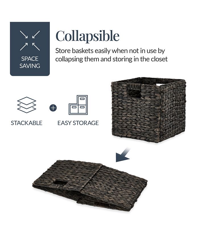 Best Choice Products 12x12in Hyacinth Baskets, Set of 5 Multipurpose Collapsible Organizers w/ Inserts - Black - K8 - 1588