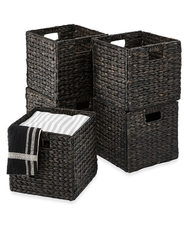 Best Choice Products 12x12in Hyacinth Baskets, Set of 5 Multipurpose Collapsible Organizers w/ Inserts - Black - K8 - 1588