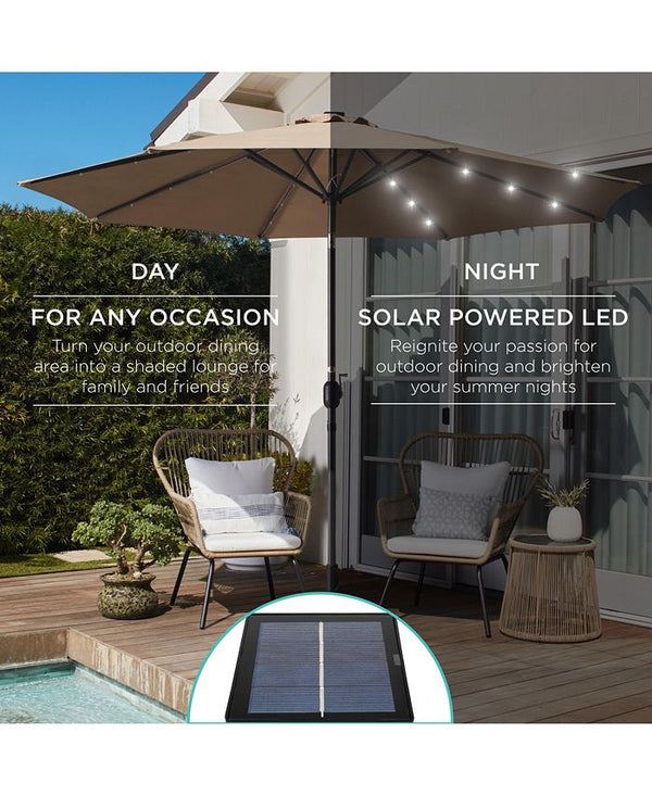 Best Choice Products 10ft Solar LED Lighted Patio Umbrella w/ Tilt Adjustment, UV-Resistant Fabric - Tan/Beige - J1 - 1372