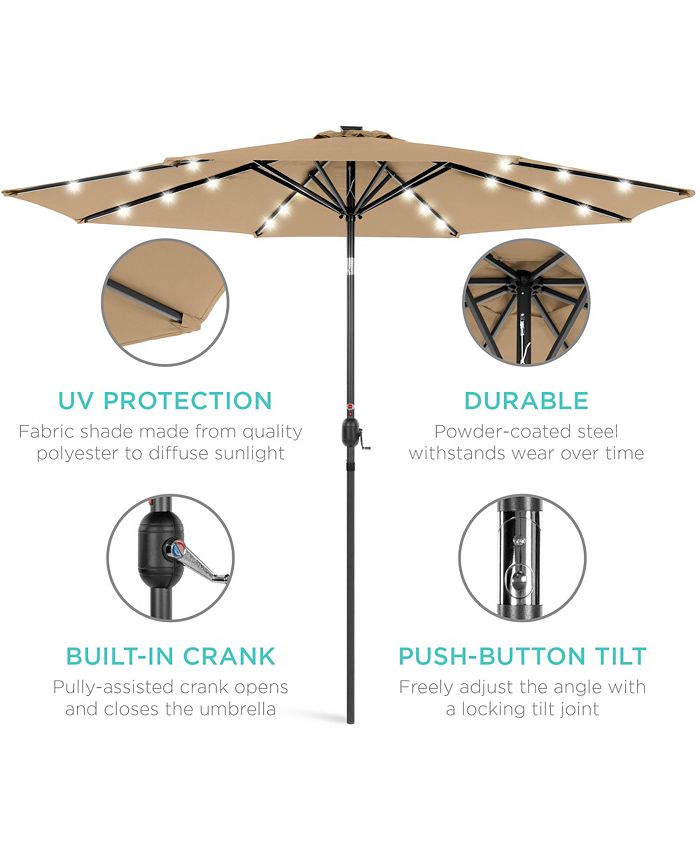 Best Choice Products 10ft Solar LED Lighted Patio Umbrella w/ Tilt Adjustment, UV-Resistant Fabric - Tan/Beige - J1 - 1372