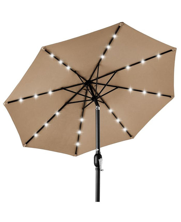 Best Choice Products 10ft Solar LED Lighted Patio Umbrella w/ Tilt Adjustment, UV-Resistant Fabric - Tan/Beige - J1 - 1372