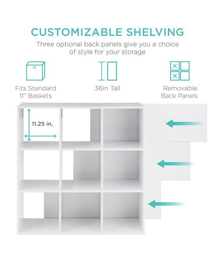 Best Choice Products 9-Cube Bookshelf, 11in Display Storage Compartment Organizer w/ 3 Removable Back Panels - White - G8 - 1013