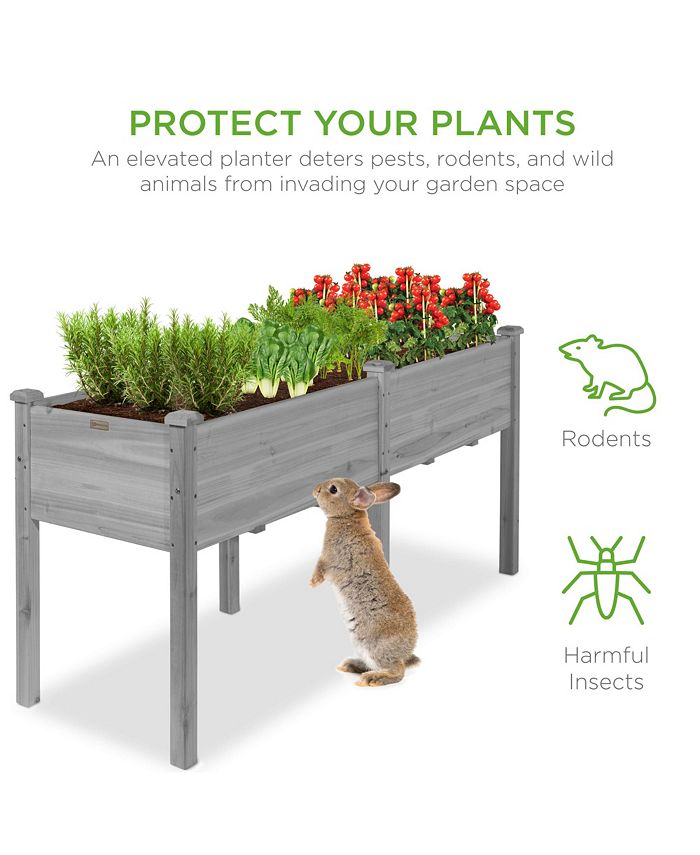 Best Choice Products 72x23x30in Raised Garden Bed, Elevated Wood Planter Box for Patio w/ Divider Panel - Gray - L8 - 1564
