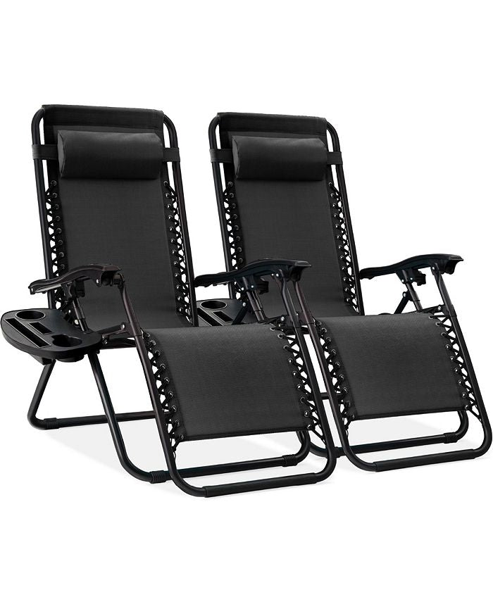 Best Choice Products Set of 2 Zero Gravity Lounge Chair Recliners for Patio, Pool w/ Cup Holder Tray - Black - M8 - 1963 -D10-0598