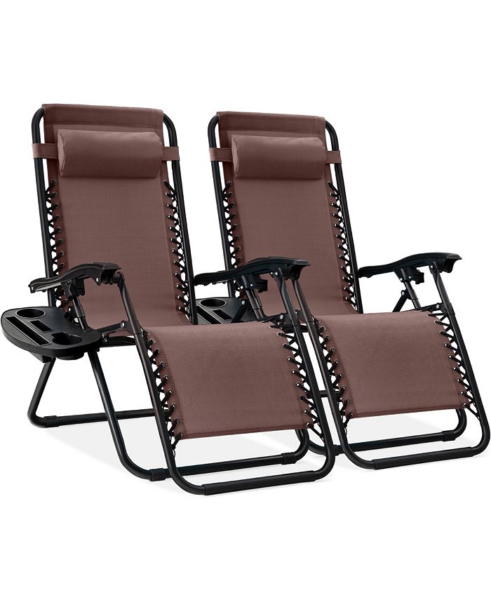 Best Choice Products Set of 2 Zero Gravity Lounge Chair Recliners for Patio, Pool w/ Cup Holder Tray - Brown - D11 - 602