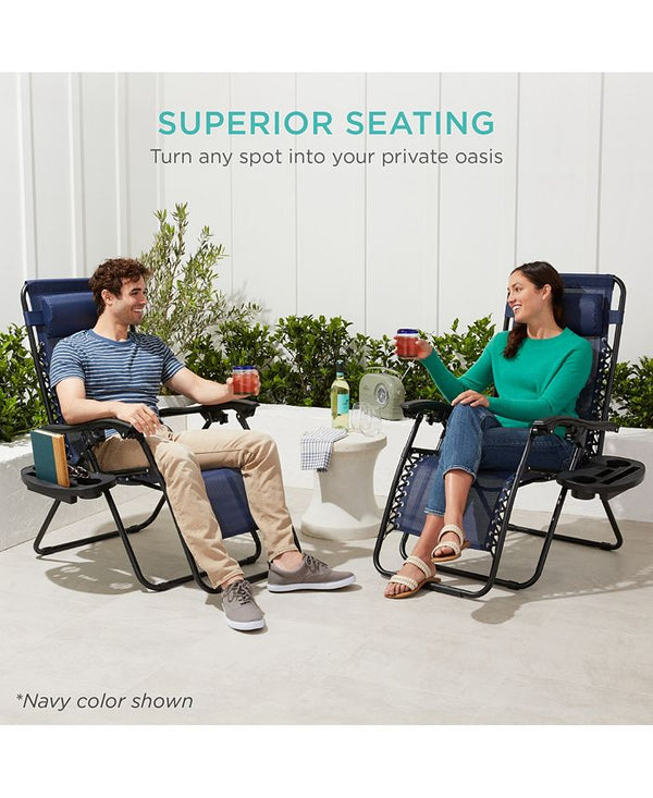 Best Choice Products Set of 2 Zero Gravity Lounge Chair Recliners for Patio, Pool w/ Cup Holder Tray - Brown - D11 - 602