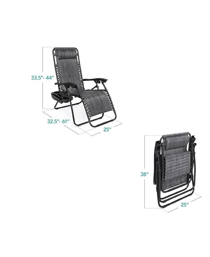 Best Choice Products Set of 2 Zero Gravity Lounge Chair Recliners for Patio, Pool w/ Cup Holder Tray - Gray - M11 - 1974 -D5-0488
