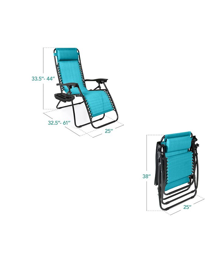 Best Choice Products Set of 2 Zero Gravity Lounge Chair Recliners for Patio, Pool w/ Cup Holder Tray - Blue - M4 - 1597