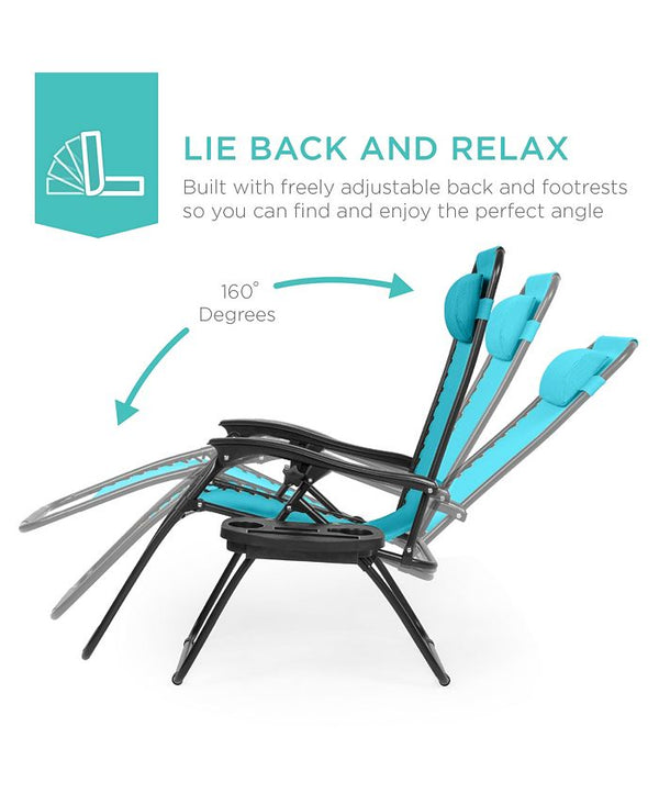 Best Choice Products Set of 2 Zero Gravity Lounge Chair Recliners for Patio, Pool w/ Cup Holder Tray - Blue - M4 - 1597