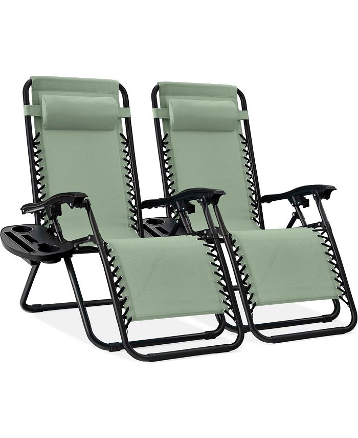 Best Choice Products Set of 2 Zero Gravity Lounge Chair Recliners for Patio, Pool w/ Cup Holder Tray - Green -M5 - 1956 -D8-0583