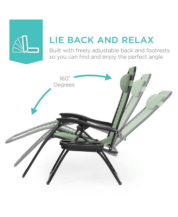 Best Choice Products Set of 2 Zero Gravity Lounge Chair Recliners for Patio, Pool w/ Cup Holder Tray - Green -M5 - 1956 -D8-0583