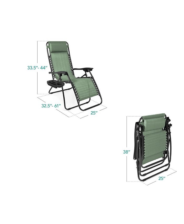 Best Choice Products Set of 2 Zero Gravity Lounge Chair Recliners for Patio, Pool w/ Cup Holder Tray - Green -M5 - 1956 -D8-0583