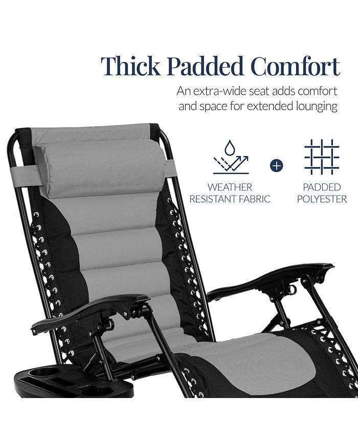 Best Choice Products Oversized Padded Zero Gravity Chair, Folding Outdoor Patio Recliner w/ Side Tray - Gray - E4 - 987