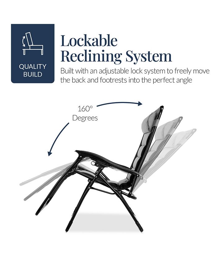 Best Choice Products Oversized Padded Zero Gravity Chair, Folding Outdoor Patio Recliner w/ Side Tray - Gray - E4 - 987