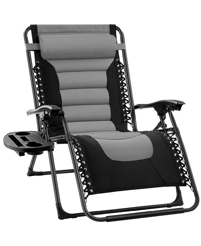 Best Choice Products Oversized Padded Zero Gravity Chair, Folding Outdoor Patio Recliner w/ Side Tray - Gray - E4 - 987