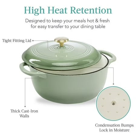 Best Choice Products 6 Quart Enamel Cast-Iron Dutch Oven, Heavy-Duty Cookware w/ Dual Handles, Lid - Sage Green - F8 - 1025