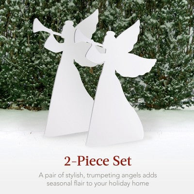Best Choice Products 3ft Set of 2 Christmas Angel Yard Decorations w/ Weather-Resistant PVC, 4 Stakes - H9 - 1151