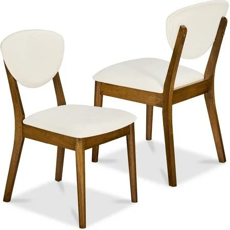 2-Piece Mid-Century Modern Wood & Upholstered Dining Chair Set - Walnut/Cream 1667