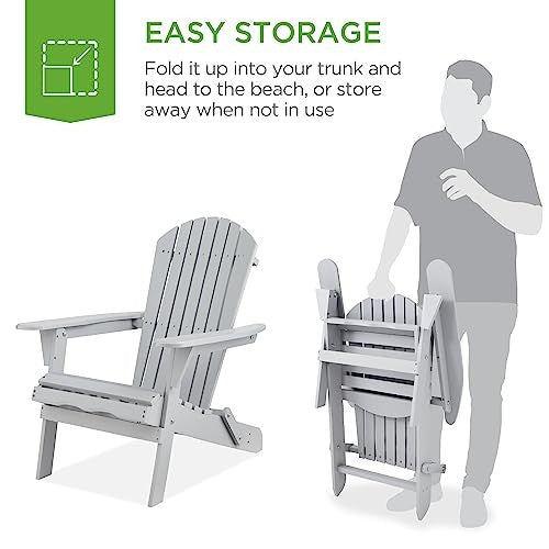 Folding Wooden Adirondack Chair, Accent Furniture W/ Natural Woodgrain - Slate Gray -B10-0588 -B10-0589