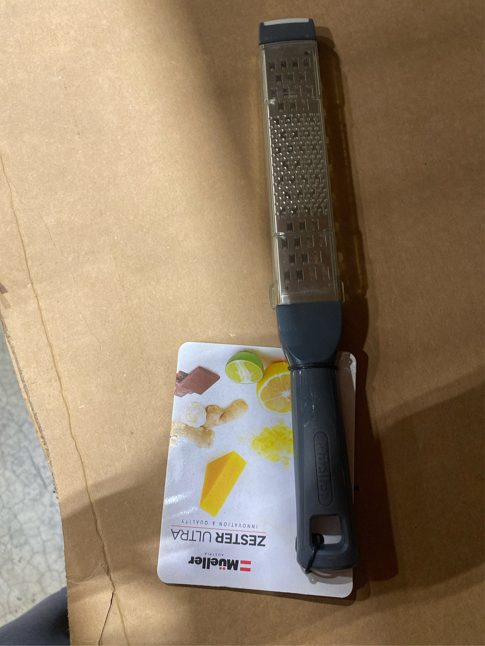 Mueller Ultra Bi-Directional Citrus Zester & Cheese Grater   Parmesan Cheese Lemon, Ginger, Garlic, Nutmeg, Chocolate, Vegetables, Fruits   18/10 Razor-Sharp Stainless Steel Blade Wide Dishwasher Safe - L11 - 1696