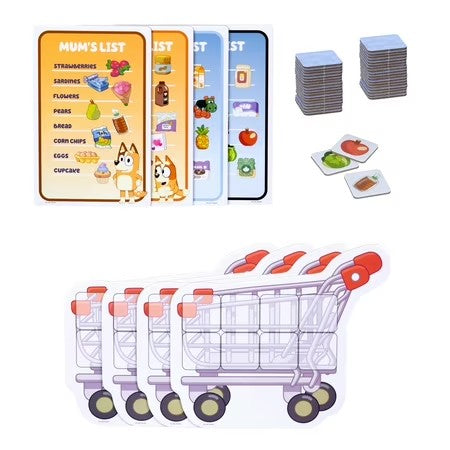 Bluey Shopping List Game, Join Bluey, Bingo, Bandit & Chilli On a Fun Supermarket Adventure, Race To Fill Your Trolley In This Fun Memory and Matching Game, 2-4 players, Ages 3+ -F7-0090