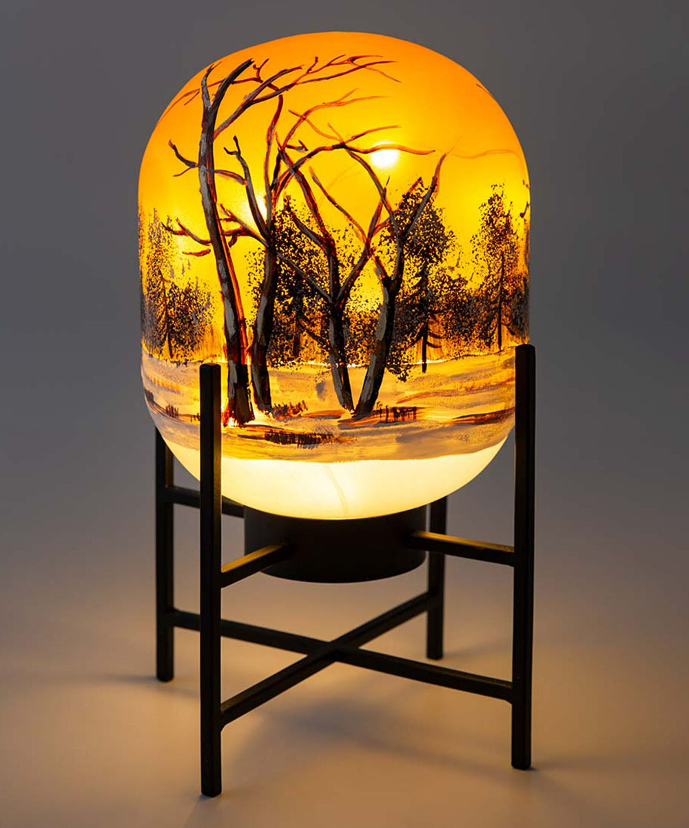 Fall Scene Light-up Glass Lantern - G10 - 171