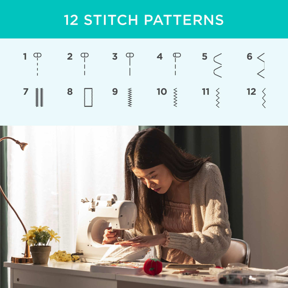 Best Choice Products 6V Portable Sewing Machine 42-Piece Beginners Kit w/ 12 Stitch Patterns - Gray/White 1261b -C7-0414 -C7-0462