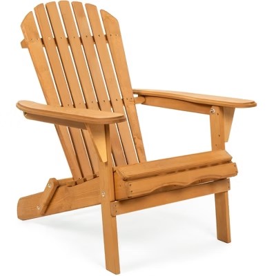 Best Choice Products Folding Adirondack Chair Outdoor Wooden Accent Lounge Furniture for Yard, Patio w/ Natural Finish 1851
