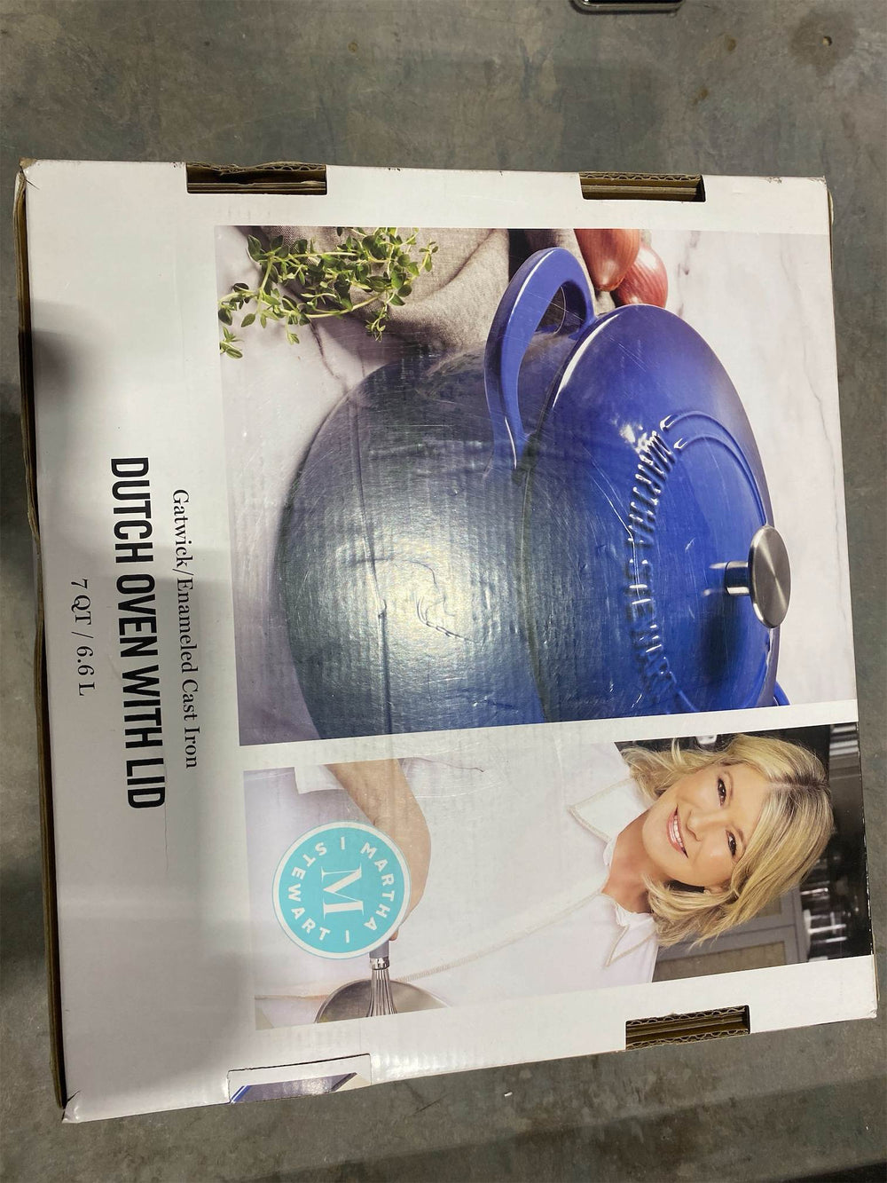 MARTHA STEWART Gatwick 7-Quart Enamel Cast Iron Dutch Oven Pot with Lid   Classic Blue   Durable Heavy-Duty Dutch Oven for Slow Cooking, Braising & Baking - C10 - 1255