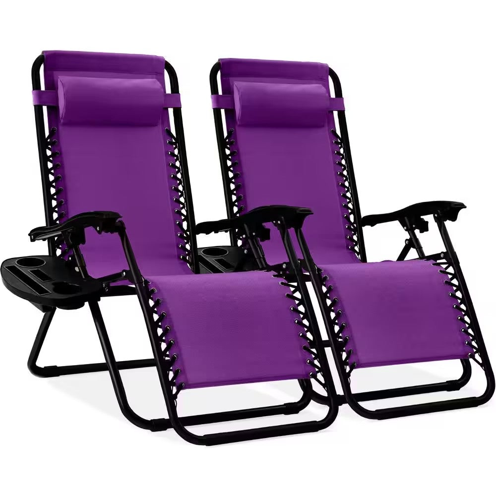 Best Choice Products Purple Metal Zero Gravity Reclining Lawn Chair with Cup Holders (2-Pack) - M9 - 1966