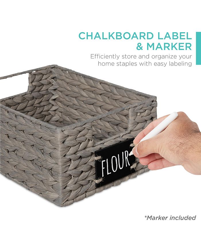 Best Choice Products Set of 4 12in Woven Water Hyacinth Pantry Baskets w/ Chalkboard Label, Chalk Marker - Gray -E4-1963