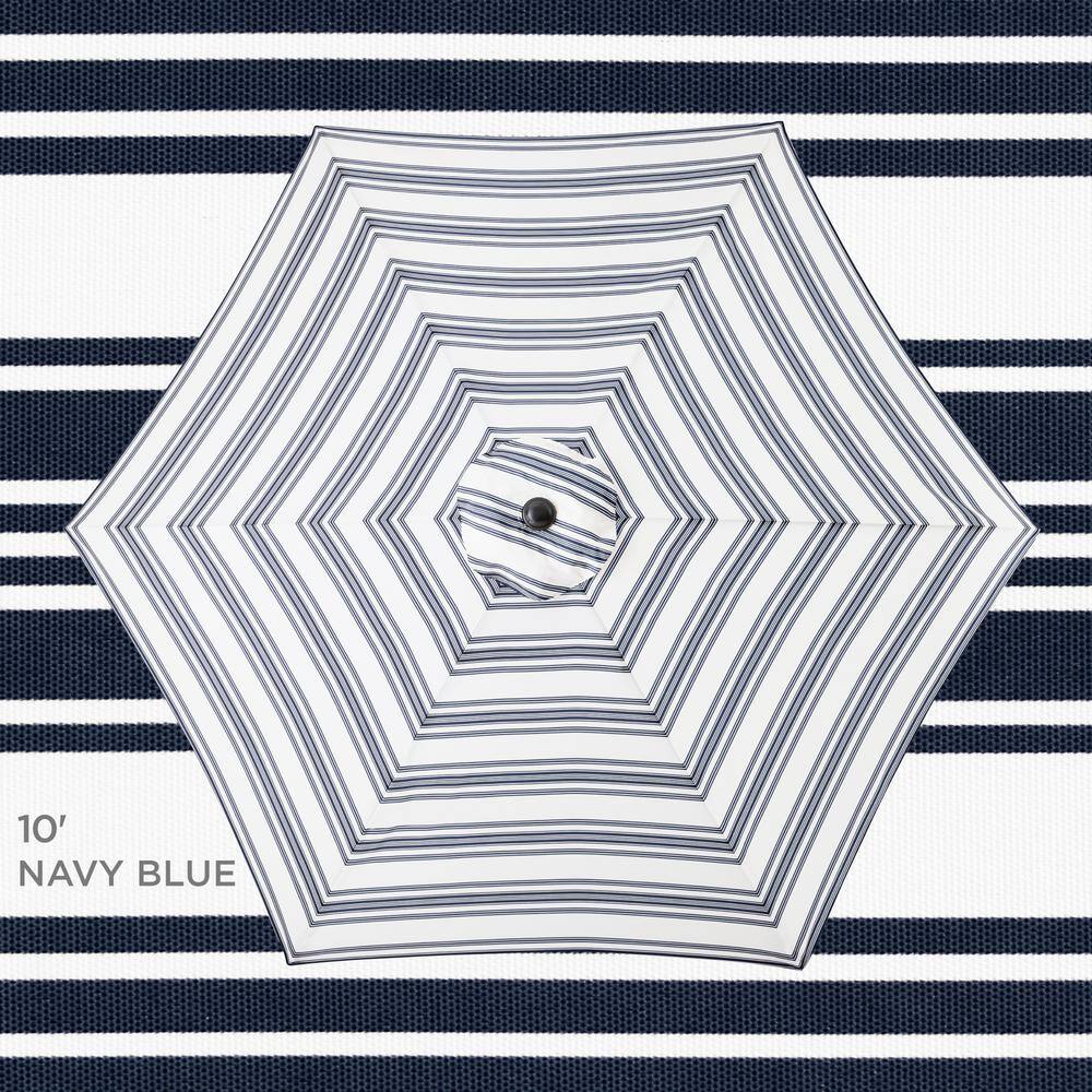 10 ft. Steel Market Tilt and Crank Patio Umbrella in Navy Blue Stripe - F1 - 1980