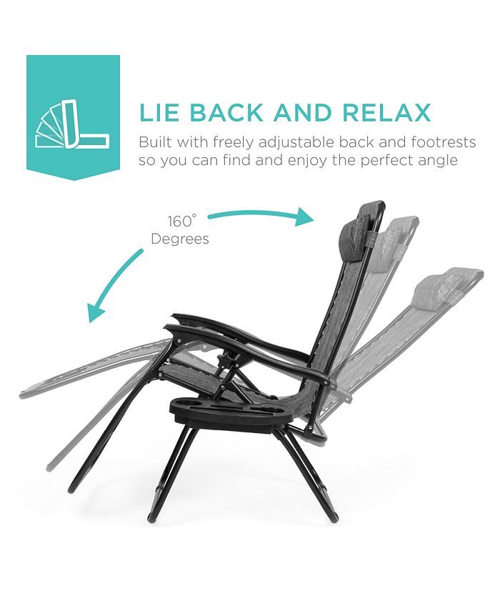Best Choice Products Set of 2 Zero Gravity Lounge Chair Recliners for Patio, Pool w/ Cup Holder Tray - Gray - M9 - 1964