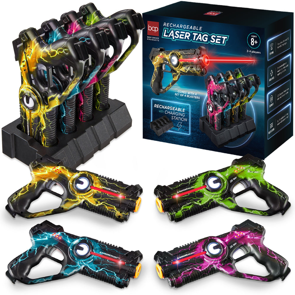 Best Choice Products Set of 4 Rechargeable Laser Tag Blasters No Vests Needed W/Docking Station - Yellow/Green/Teal/Pink - C1 - 995